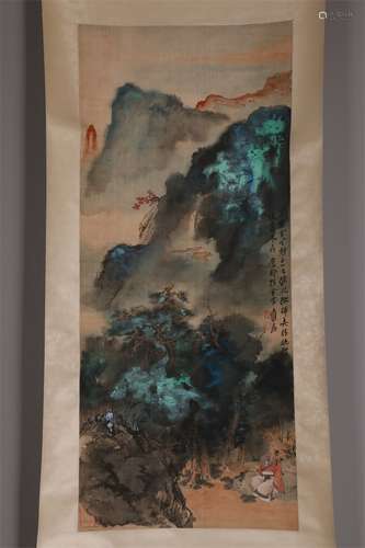 A Landscape Painting on Silk by Zhang Daqian.