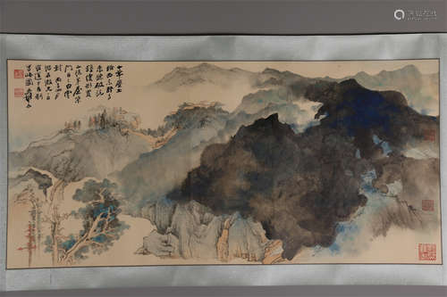 A Landscape Painting on Paper by Zhang Daqian.