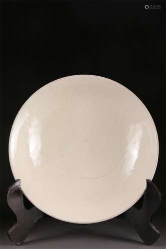 A White Glazed Porcelain Plate, Ding Kiln.