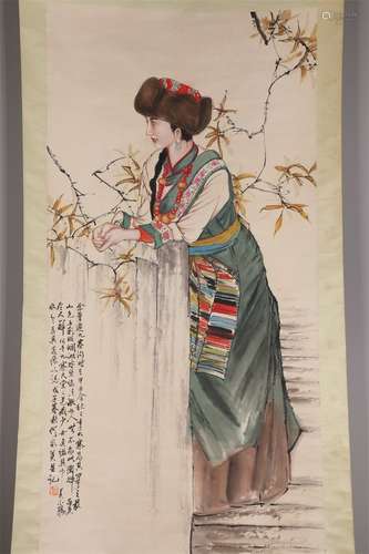 A Figure Painting on Paper by He Jiaying.