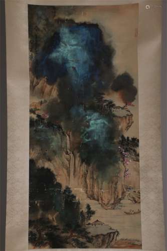 A Landscape Painting on Silk by Zhang Daqian.
