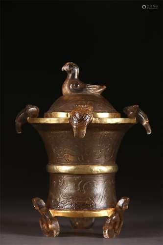 A Glass Lidded Censer with Gold Surround.