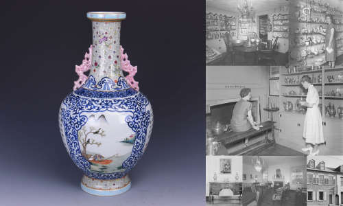 Blue and White and Famille Rose Landscape Vase