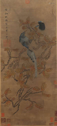 Chinese Flower and Bird Painting Hand Scroll, Song Huizong M...