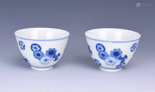 Pair of Blue and White Floral Cups