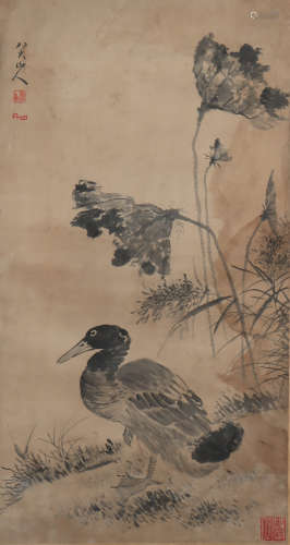 Chinese Flower and Bird Painting Hand Scroll, Zhu Da Mark
