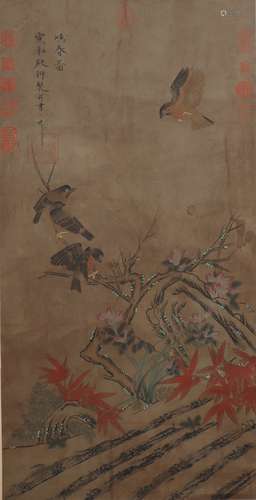 Chinese Flower and Bird Painting Hand Scroll, Song Huizong M...