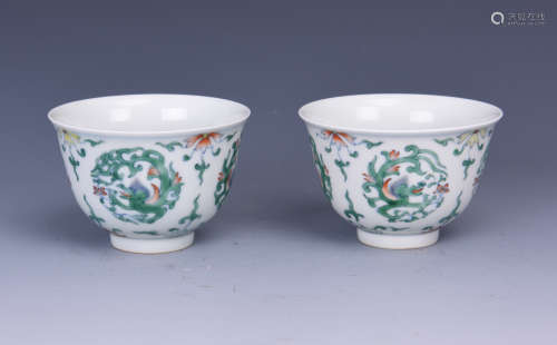 Pair of Doucai Glaze Dragon Cups