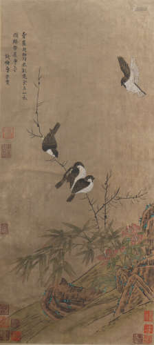 Chinese Flower and Bird Painting Hand Scroll, Lu Zonggui Mar...