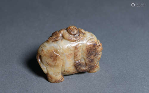 Carved Jade Elephant and Boy