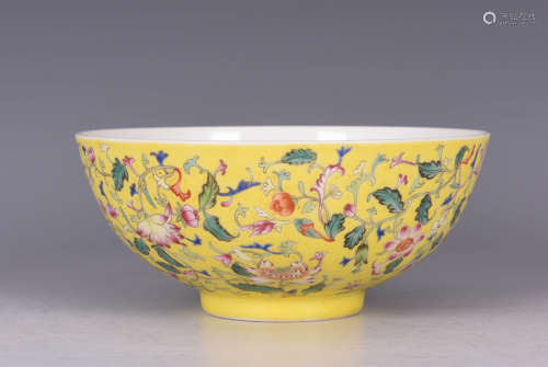 Yellow Glaze Yangcai Floral Bowl