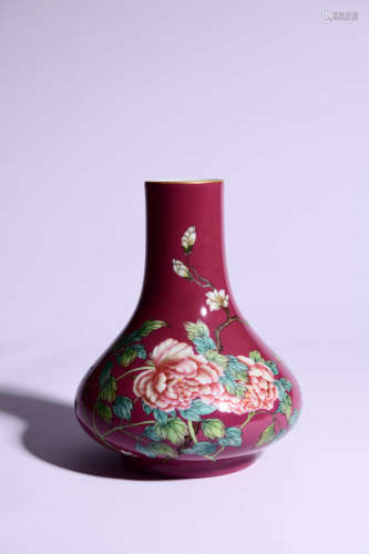 Famille Rose Floral Bottle Vase