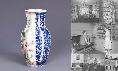 Blue and White and Famille Rose Conjoined Vase