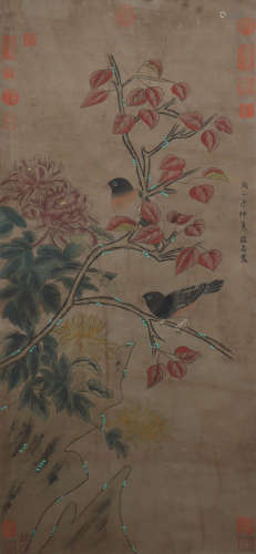 Chinese Flower and Bird Painting Hand Scroll, Zhao Chang Mar...