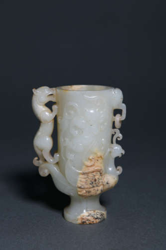 Carved White Jade Phoenix Cup