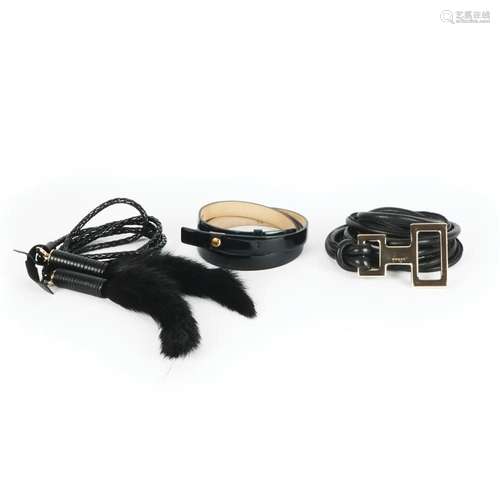 Three black leather belts