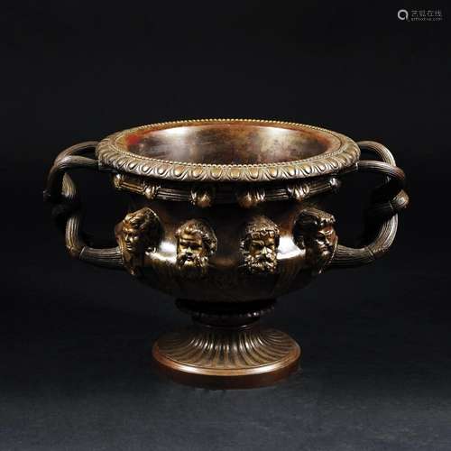 A French Warwick patinated and chiseled bronze cup, 19th cen...