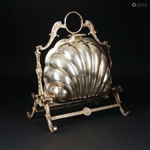 An English silver plated shell shaped candy double bowl, 19t...