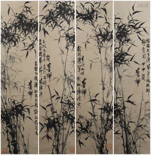 A set of Xi chan's bamboo painting