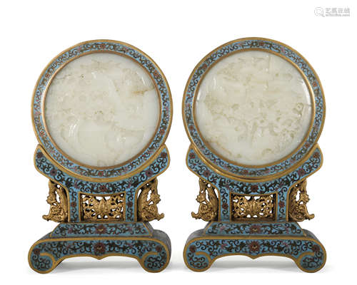 A pair of Cloisonne enamel screen