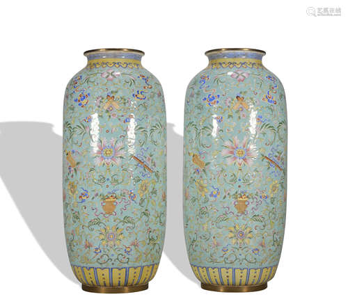 A pair of enamel 'floral' vase