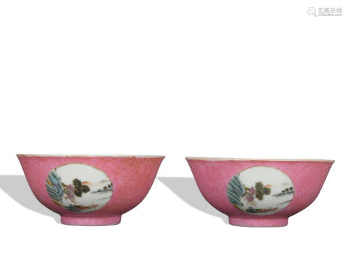 A pair of Carmine glaze bowl