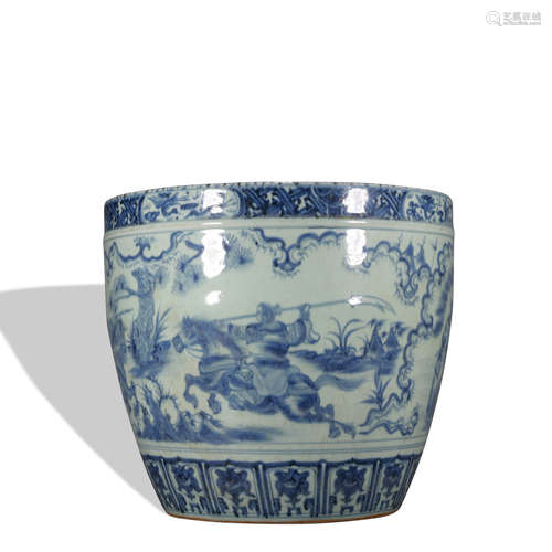 A blue and white 'figure' jar