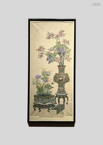 Qing Dynasty Painting On Silk With Antique,China