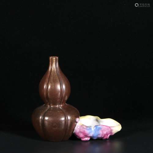 Brown Glaze Porcelain Gourd Water Washer,China