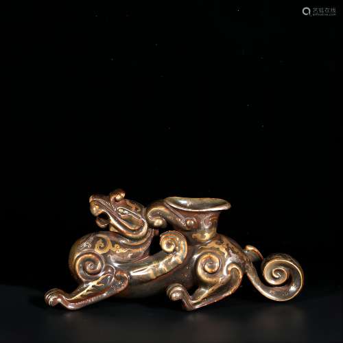 Brown Glaze Gold Painted Porcelain Beast-Shaped Vessel,China