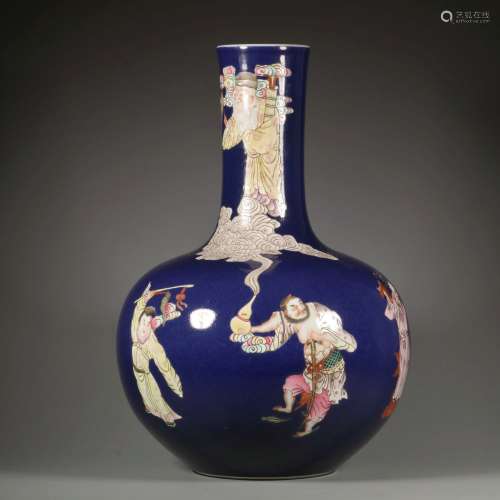 Qing Dynasty Qianlong Period Blue Glaze Famille Rose Porcela...