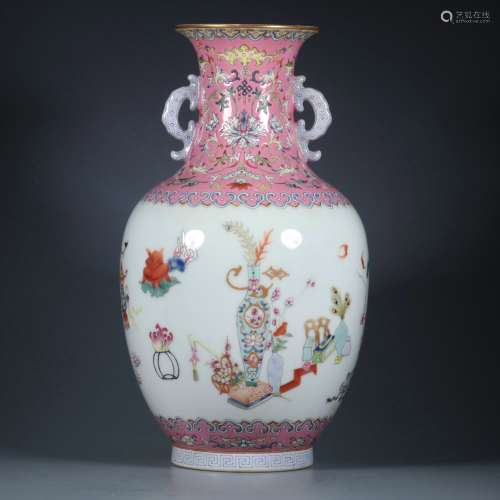 Qing Dynasty Daoguang Period Famille Rose Porcelain Ruyi Bot...