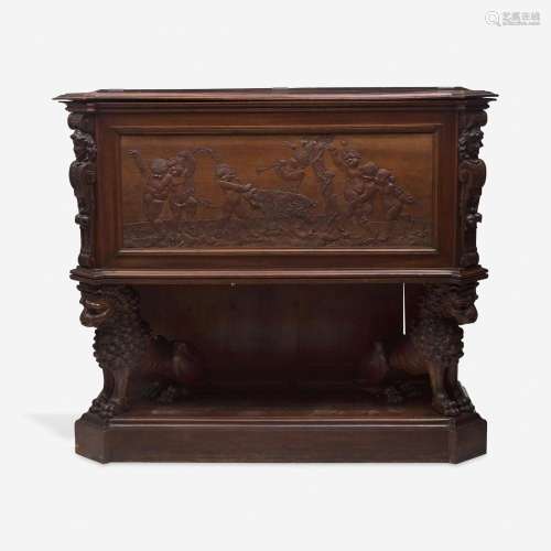 A Renaissance Revival Carved Walnut Chest on Stand Italian, ...