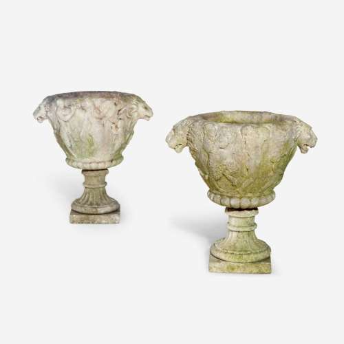 A Pair of Carved Stone Garden Urns Italian, likely 16th cent...