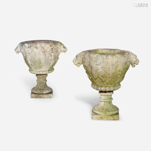 A Pair of Carved Stone Garden Urns Italian, likely 16th cent...