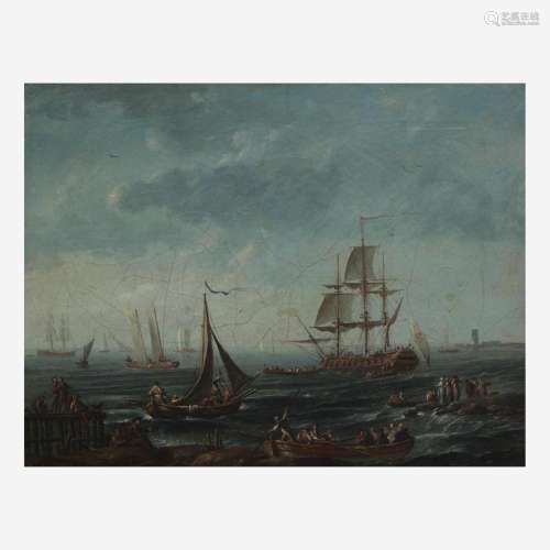 Italian School (18th Century) Harbor Scene with Ships and Pa...