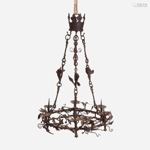 A Gothic Wrought Iron Six-Light Pricket Chandelier French, 1...