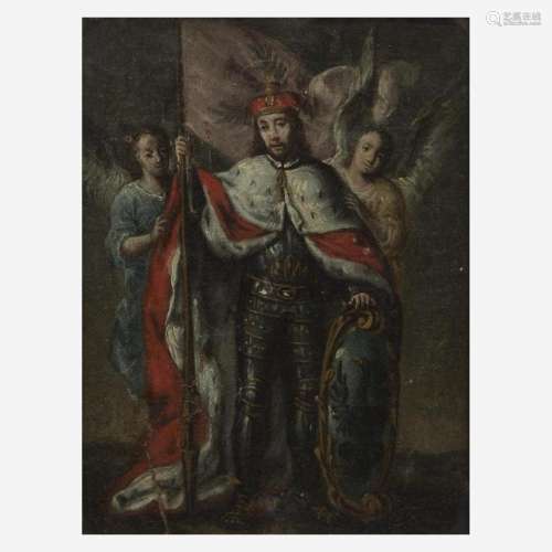 Spanish School (17th-18th Century) King Crowned by Two Winge...
