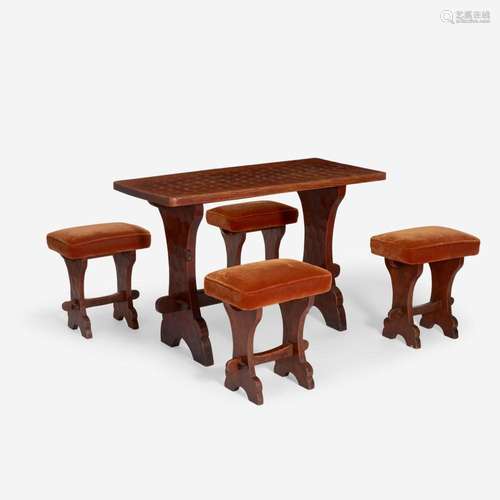 An Arts & Crafts Gnomeman Oak Table with Four Conforming...