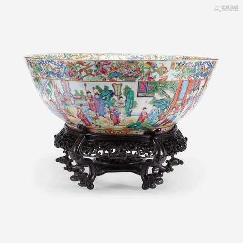 A Massive Chinese Export Porcelain Rose Medallion Punch Bowl...