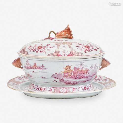 A Chinese Export Porcelain Puce-Decorated Tureen, Cover, and...