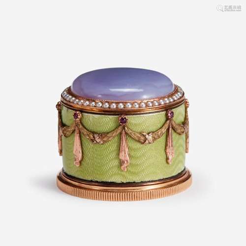 A Fabergé Jewelled, Guilloché Enamel and Two-Color Gold Poma...