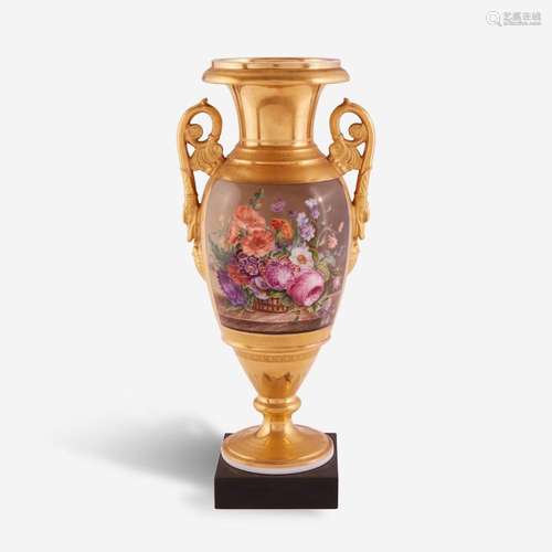 A Continental Enameled and Burnished Gilt Porcelain Vase cir...