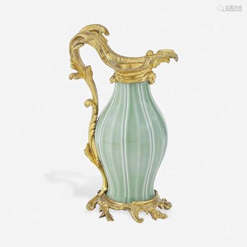 A Rococo Style Gilt Bronze Mounted Celadon Ewer