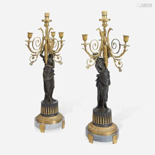 A Pair of Louis XVI Style Gilt and Patinated Bronze Figural ...