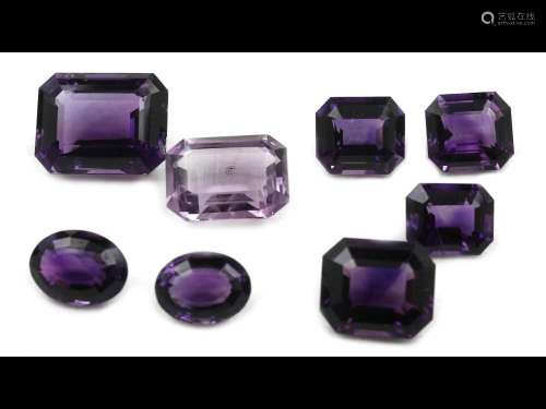 Lot 8 loose bevelled amethysts, total approx. 82.00 ct