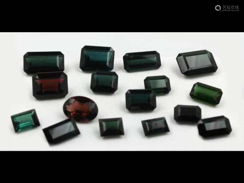 Lot 16 loose bevelled tourmalines, total 68.85ct, on