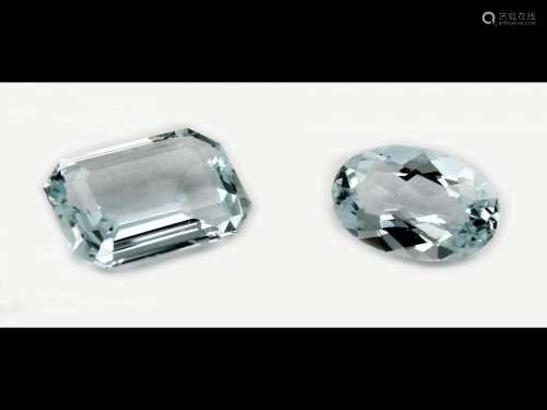 Lot 2 loose bevelled aquamarines total approx.25.94 ct, in