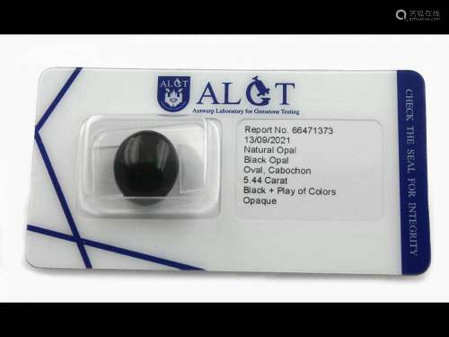 Black-opal cabochon 5.44 ct, oval, opaque, ALGT