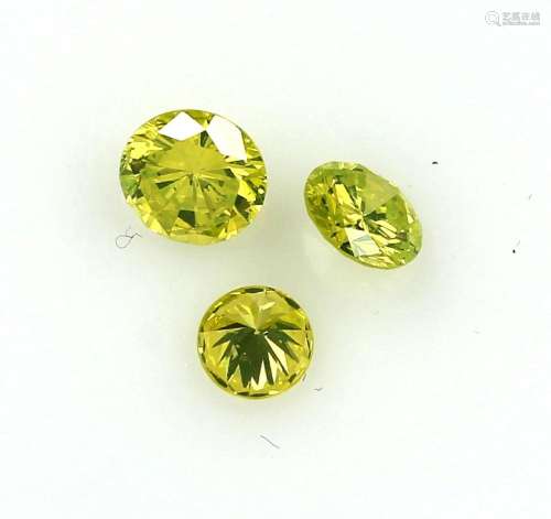 Lot 3 brilliants total approx. 1.60 ct fancy Yellow
